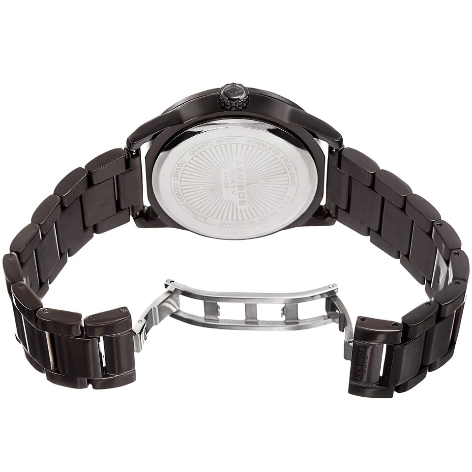 Akribos XXIV Black Ion Plated Round Case on Black Bracelet with Brown Tone Dial