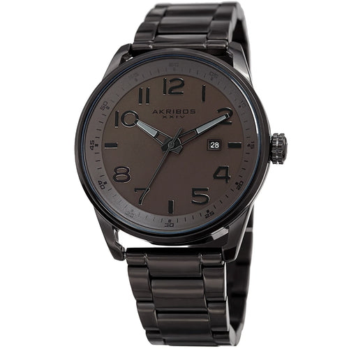 Akribos XXIV Black Ion Plated Round Case on Black Bracelet with Brown Tone Dial