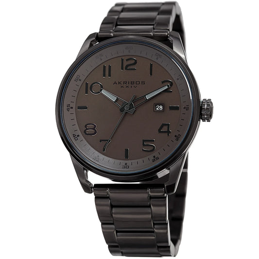 Akribos XXIV Black Ion Plated Round Case on Black Bracelet with Brown Tone Dial