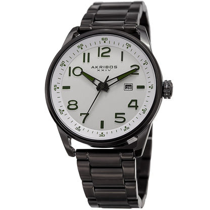Akribos XXIV Black Ion Plated Round Case on Black Bracelet with White Tone Dial