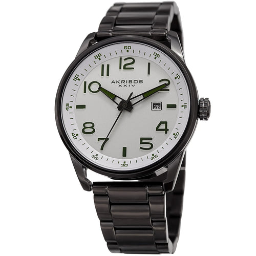 Akribos XXIV Black Ion Plated Round Case on Black Bracelet with White Tone Dial