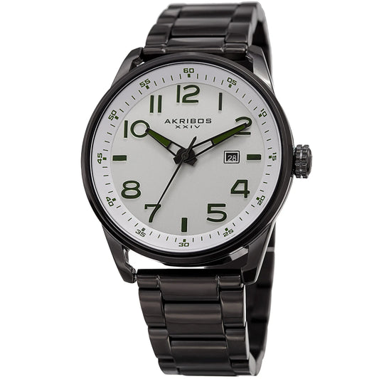 Akribos XXIV Black Ion Plated Round Case on Black Bracelet with White Tone Dial