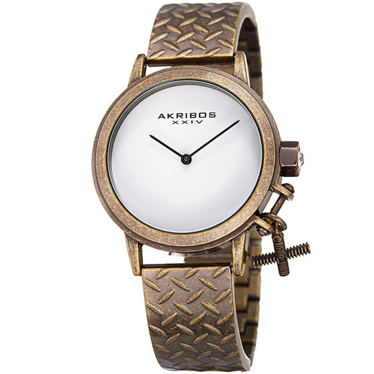 Akribos XXIV Bronze Half Bangle Watch with White Dial and Black Accents