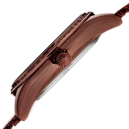 Akribos XXIV Brown Ion Plated Round Case Watch with Swarovski Crystals on Brown Mesh Bracelet with Silver Dial