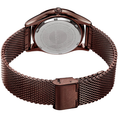 Akribos XXIV Brown Ion Plated Round Case Watch with Swarovski Crystals on Brown Mesh Bracelet with Silver Dial