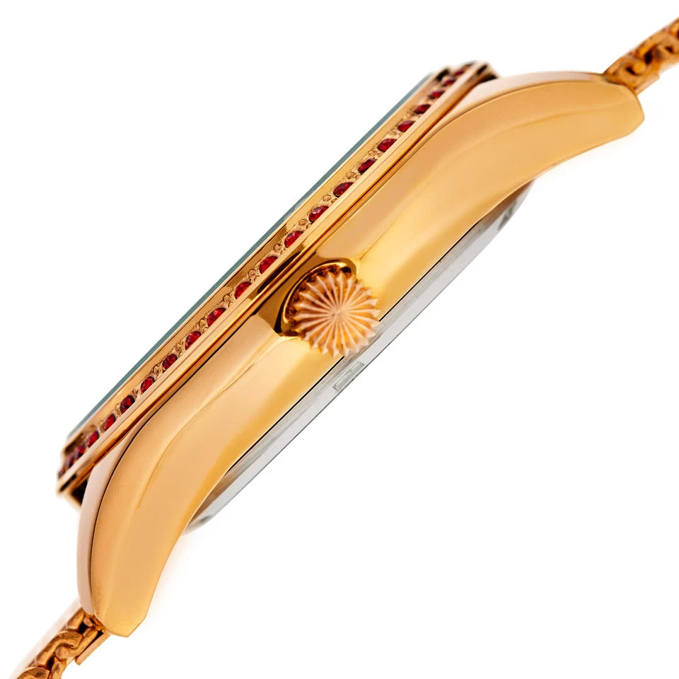 Akribos XXIV Gold Tone Ion Plated Round Case Watch with Swarovski Crystals on Gold Tone Mesh Bracelet