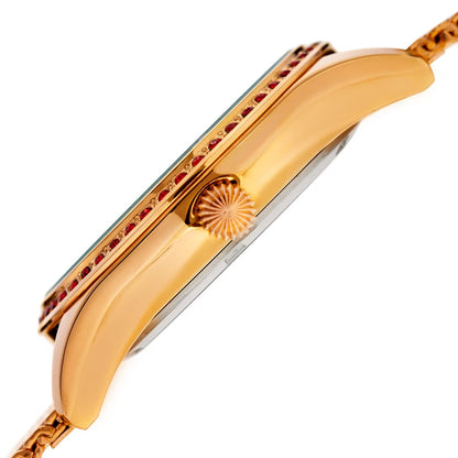 Akribos XXIV Gold Tone Ion Plated Round Case Watch with Swarovski Crystals on Gold Tone Mesh Bracelet