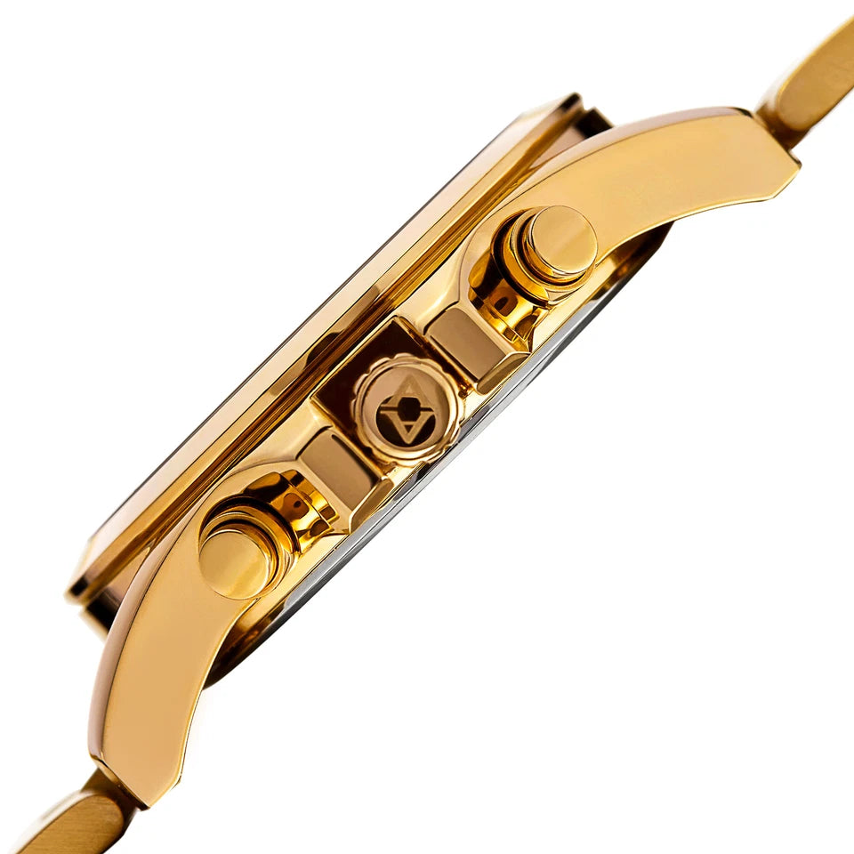 Akribos XXIV Gold Tone Case on Gold Tone Bracelet, Peach Dial with Gold Tone Hands