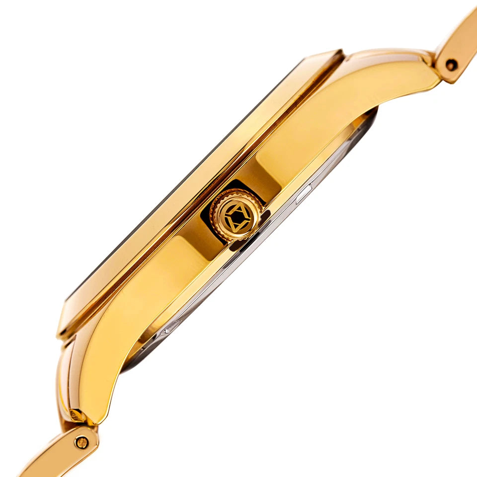 Akribos XXIV Gold Tone Case on Gold Tone Bracelet, Turquoise Dial with Gold Tone Hands