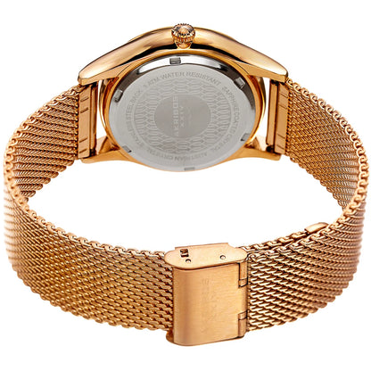 Akribos XXIV Gold Tone Ion Plated Round Case Watch with Swarovski Crystals on Gold Tone Mesh Bracelet