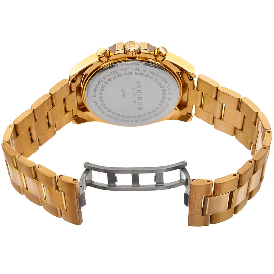 Akribos XXIV Gold Tone Case on Gold Tone Bracelet, Peach Dial with Gold Tone Hands