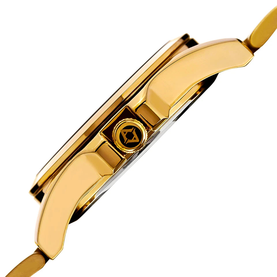 Akribos XXIV Gold Tone Case on Gold Bracelet, Turquoise Dial with Gold Tone Hands