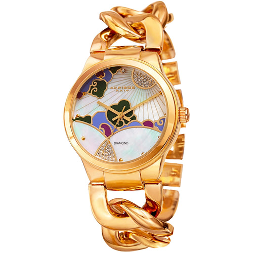 Akribos XXIV Gold Tone Case on Gold Tone Bracelet, Mother of Pearl Dial with Gold Tone Hands