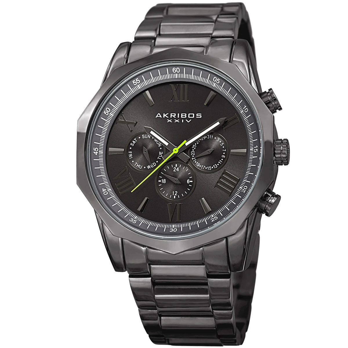 Akribos XXIV Gray Case on Gray Bracelet, Dark Gray with Gray Hands