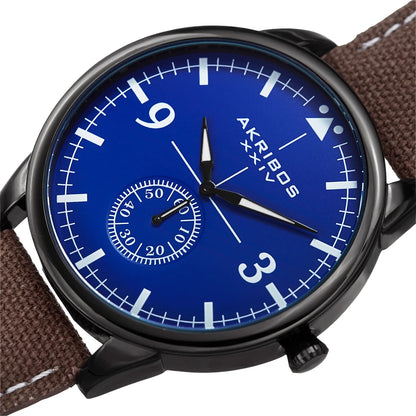 Akribos XXIV Gray Ion Plated Case on Brown Strap, Royal Blue Dial with Black Hands