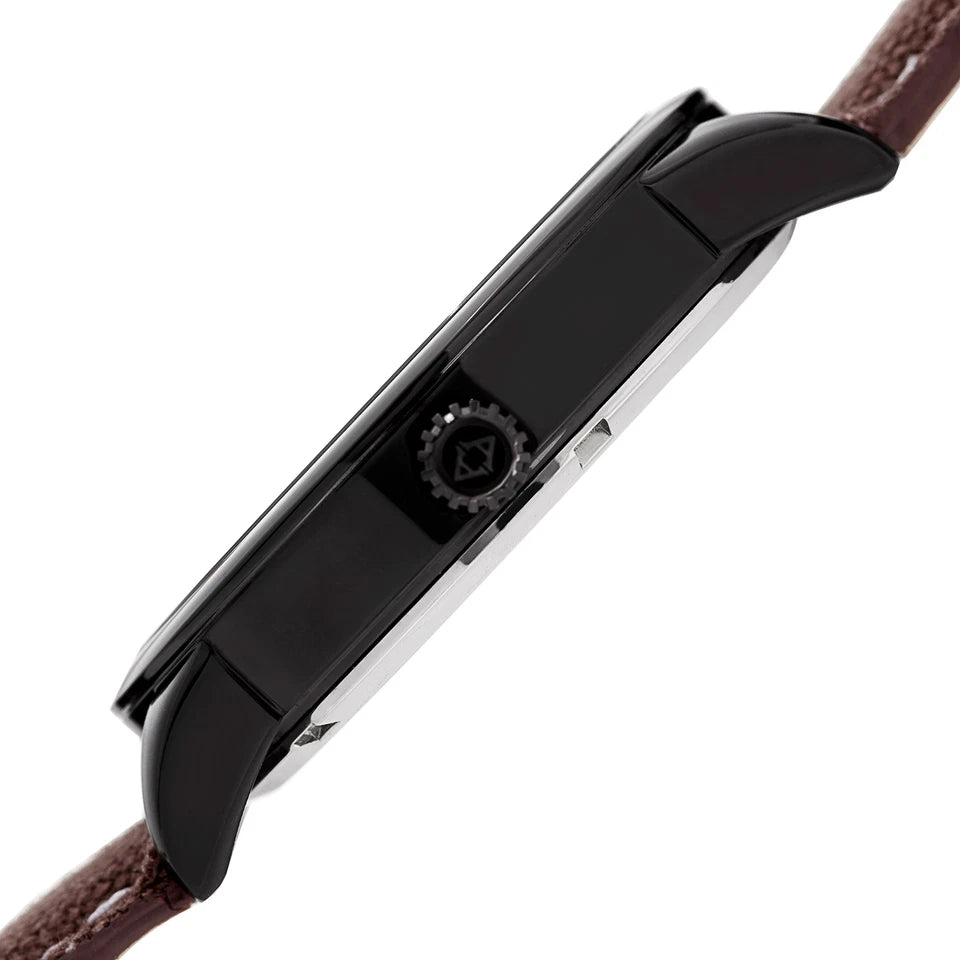 Akribos XXIV Gray Ion Plated Case on Brown Strap, Royal Blue Dial with Black Hands