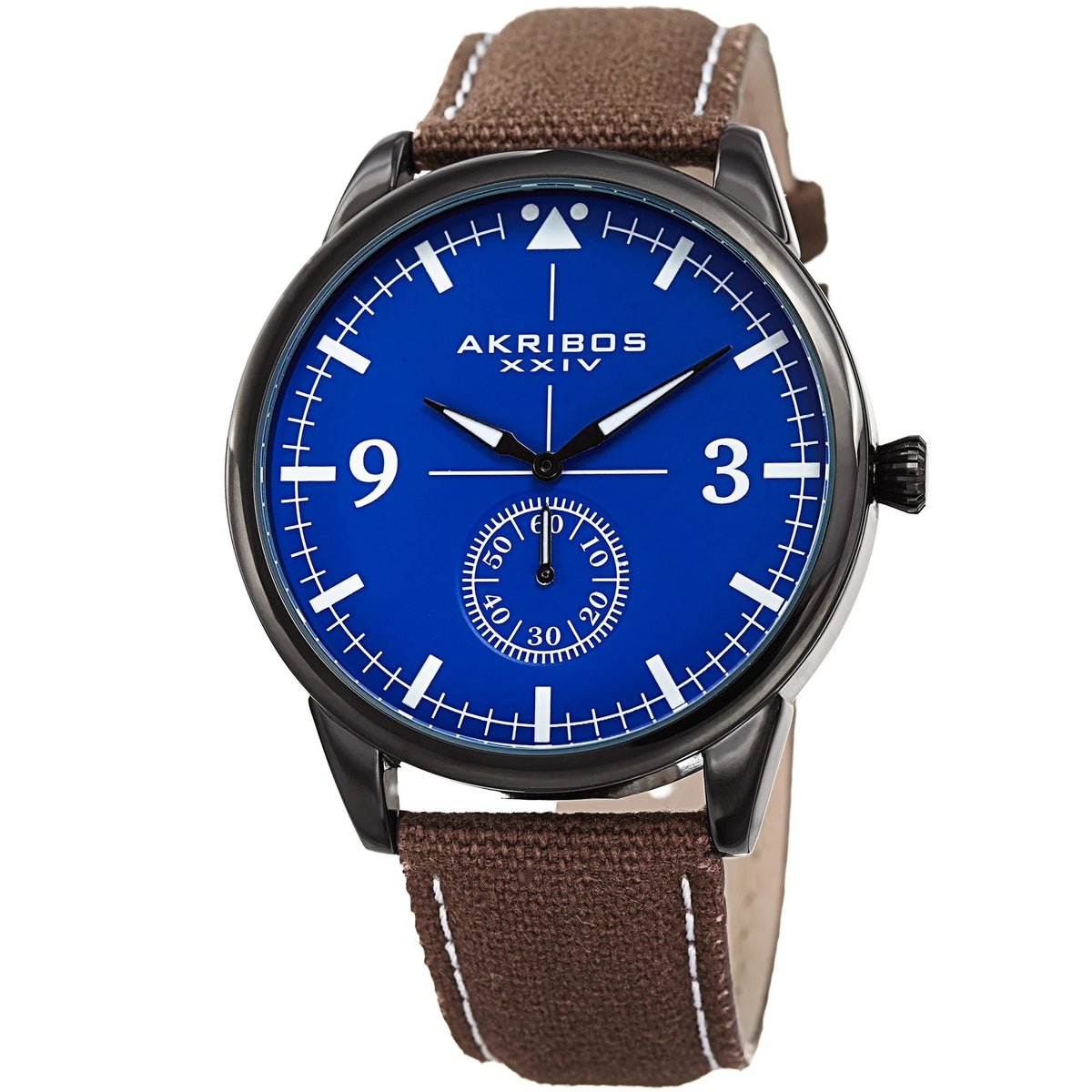 Akribos XXIV Gray Ion Plated Case on Brown Strap, Royal Blue Dial with Black Hands
