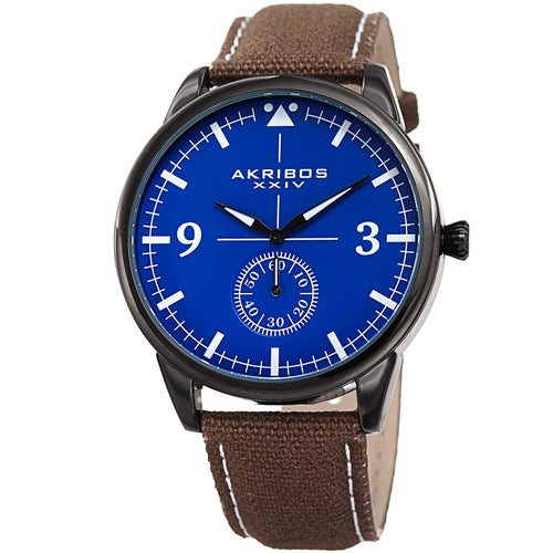 Akribos XXIV Gray Ion Plated Case on Brown Strap, Royal Blue Dial with Black Hands