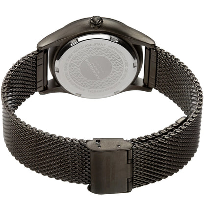 Akribos XXIV Gunmetal Ion Plated Round Case Watch with Swarovski Crystals on Gunmetal Tone Mesh Bracelet with Purple Dial
