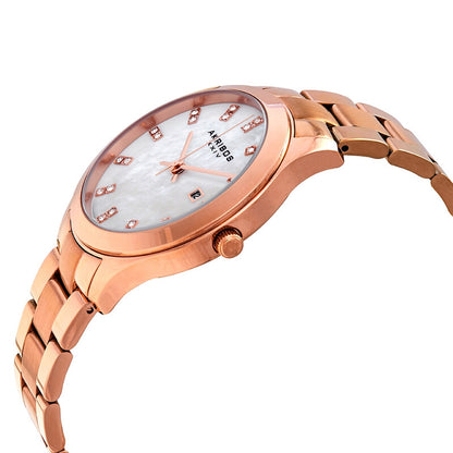 Akribos XXIV Rose Gold Tone Case on Rose Gold Bracelet, White Mother of Pearl Dial with Rose Gold Tone Hands