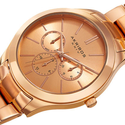 Akribos XXIV Rose Gold Tone Case on Rose Gold Tone Bracelet, Rose Gold Dial with Gold Tone Hands