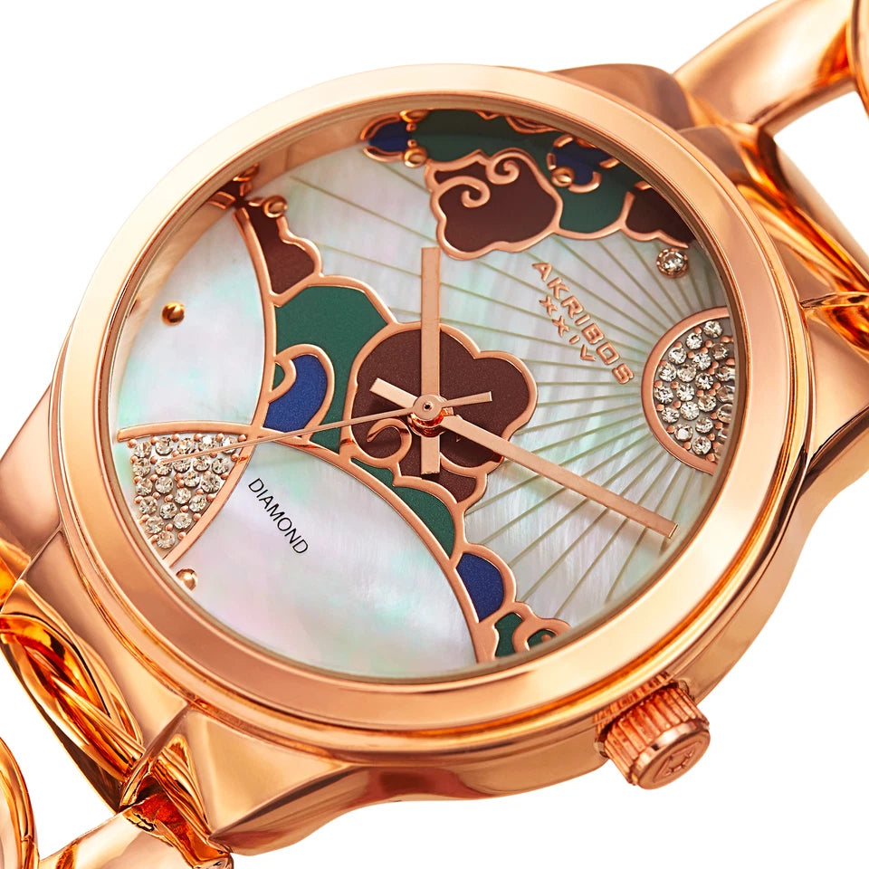Akribos XXIV Rose Gold Tone Case on Rose Gold Tone Bracelet, Mother of Pearl Dial with Rose Gold Tone Hands