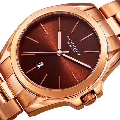 Akribos XXIV Rose Gold Tone Case on Rose Gold Tone Bracelet, Brown Dial with Rose Gold Tone Hands