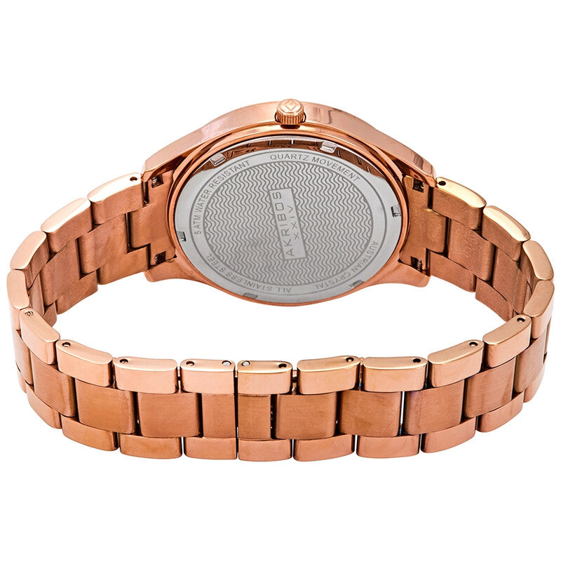 Akribos XXIV Rose Gold Tone Case on Rose Gold Bracelet, White Mother of Pearl Dial with Rose Gold Tone Hands