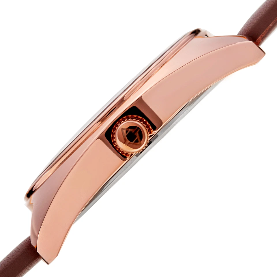 Akribos XXIV Rose Gold Ion Plated Stainless Steel Case on Brown Genuine Leather Strap, Brown Dial with Rose Gold Hands