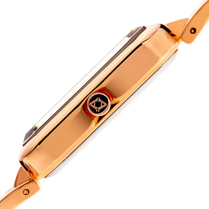 Akribos XXIV Rose Gold Tone Ion Plated Rectangle Case Bracelet Watch with Matching Rose Gold Tone and Ceramic Link Bracelet