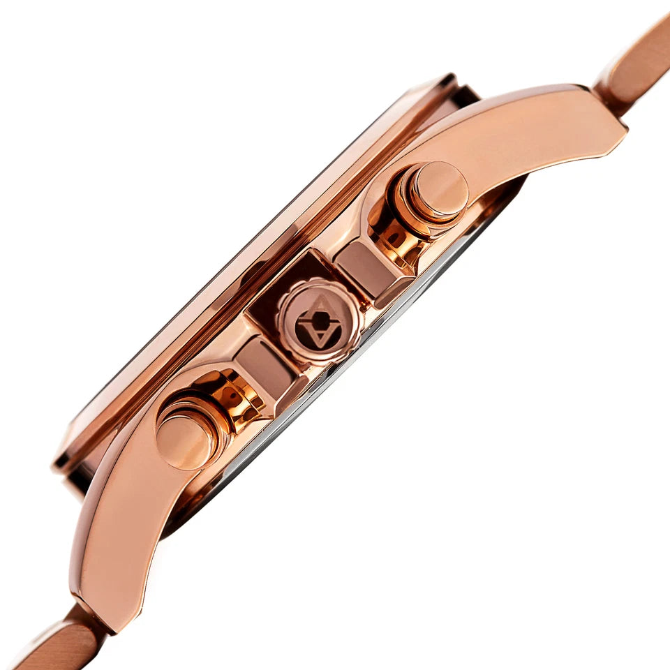 Akribos XXIV Rose Gold Tone Case on Rose Gold Tone Bracelet, White Dial with Rose Gold Tone Hands