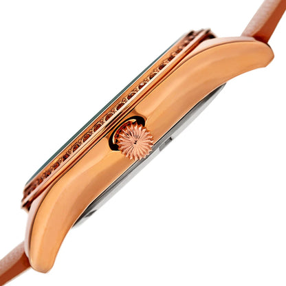 Akribos XXIV Rose Gold Round Case Watch on Tangerine Leather Band with Silver Dial