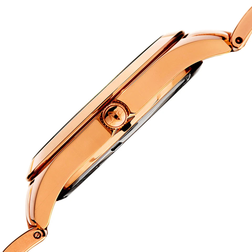 Akribos XXIV Rose Gold Tone Case on Rose Gold Tone Bracelet, White Mother-of-Pearl with Pink Printed Calla Lillies Dial with Rose Gold Tone Hands