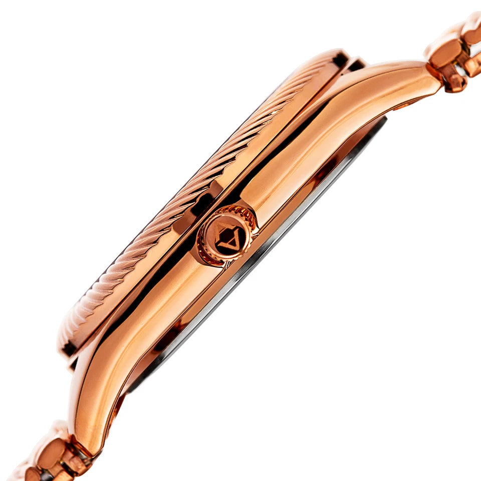 Akribos XXIV Rose Gold Tone Case on Rose Gold Bracelet, Silver Dial with Rose Gold Tone Hands