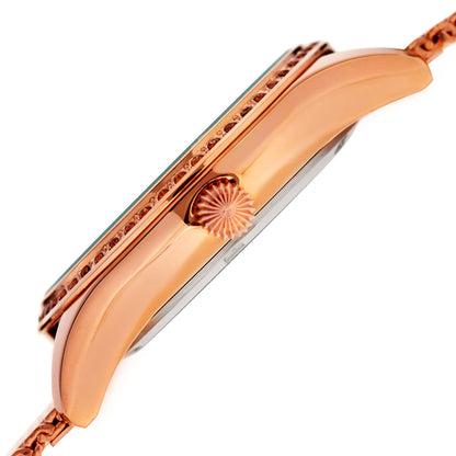 Akribos XXIV Rose Gold Tone Ion Plated Round Case Watch with Swarovski Crystals on Rose Gold Tone Mesh Bracelet