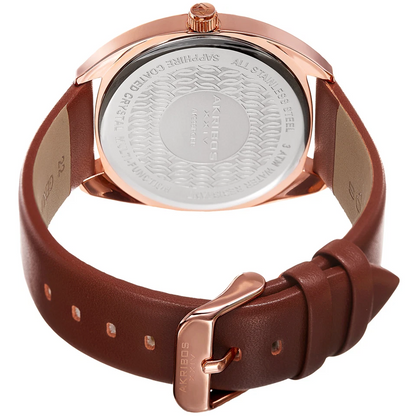 Akribos XXIV Rose Gold Ion Plated Stainless Steel Case on Brown Genuine Leather Strap, Brown Dial with Rose Gold Hands