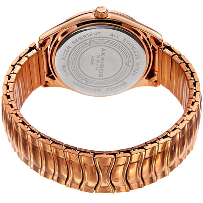 Akribos XXIV Rose Gold Tone Case on Rose Gold Bracelet, Silver Dial with Rose Gold Tone Hands