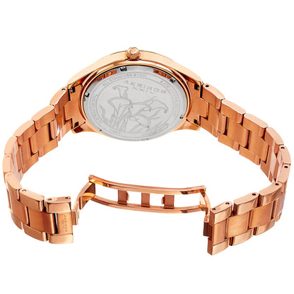 Akribos XXIV Rose Gold Tone Case on Rose Gold Tone Bracelet, White Mother-of-Pearl with Pink Printed Calla Lillies Dial with Rose Gold Tone Hands