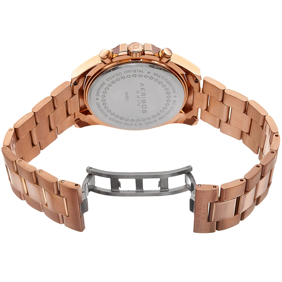 Akribos XXIV Rose Gold Tone Case on Rose Gold Tone Bracelet, White Dial with Rose Gold Tone Hands