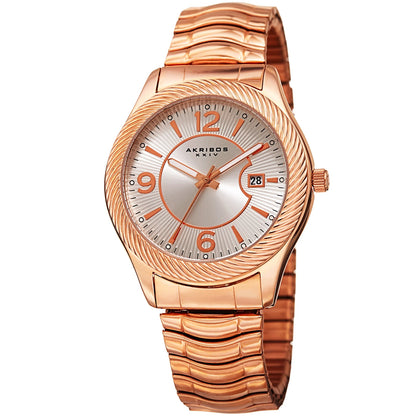 Akribos XXIV Rose Gold Tone Case on Rose Gold Bracelet, Silver Dial with Rose Gold Tone Hands