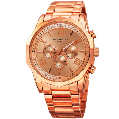 Akribos XXIV Rose Gold Tone Case on Rose Gold Tone Bracelet, Rose Gold Dial with Rose Gold Tone Hands