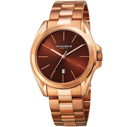 Akribos XXIV Rose Gold Tone Case on Rose Gold Tone Bracelet, Brown Dial with Rose Gold Tone Hands
