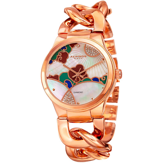 Akribos XXIV Rose Gold Tone Case on Rose Gold Tone Bracelet, Mother of Pearl Dial with Rose Gold Tone Hands