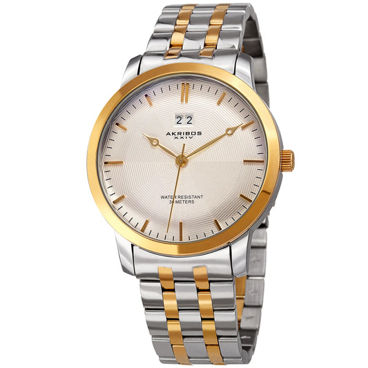 Akribos XXIV Silver Ion Plated Alloy Case on Silver Bracelet, Blue Dial with Silver Hands