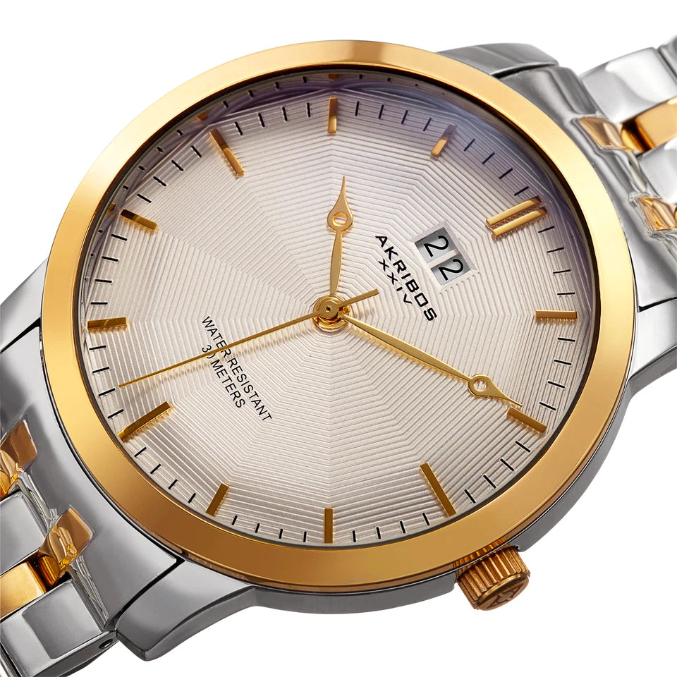 Akribos XXIV Silver Ion Plated Alloy Case on Silver Bracelet, Blue Dial with Silver Hands