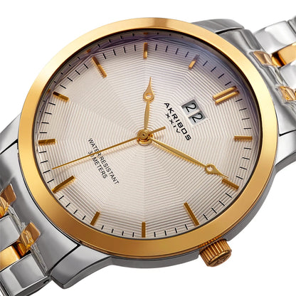 Akribos XXIV Silver Ion Plated Alloy Case on Silver Bracelet, Blue Dial with Silver Hands