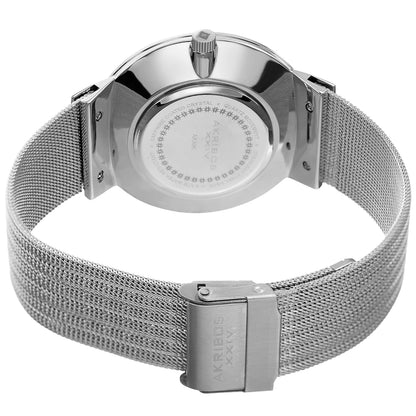 Akribos XXIV Silver Ion Plated Alloy Case on Stainless Steel Mesh Bracelet, Blue Dial with Silver Hands