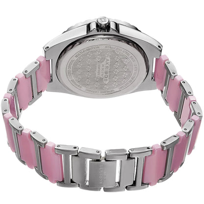 Akribos XXIV Silver Tone Round Case Watch with Crystals on Silver Tone and Pink Two Tone Bracelet