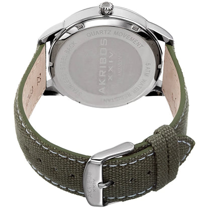Akribos XXIV Silver Tone Case on Olive Green Strap, Olive Green Dial with Black Hands