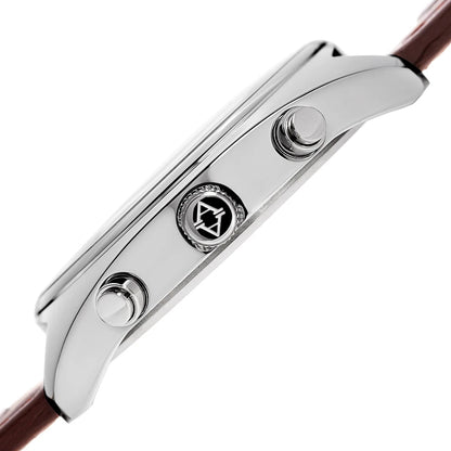 Akribos XXIV Silver Cushion Case Chronograph Watch on Brown Leather Band with Blue Dial